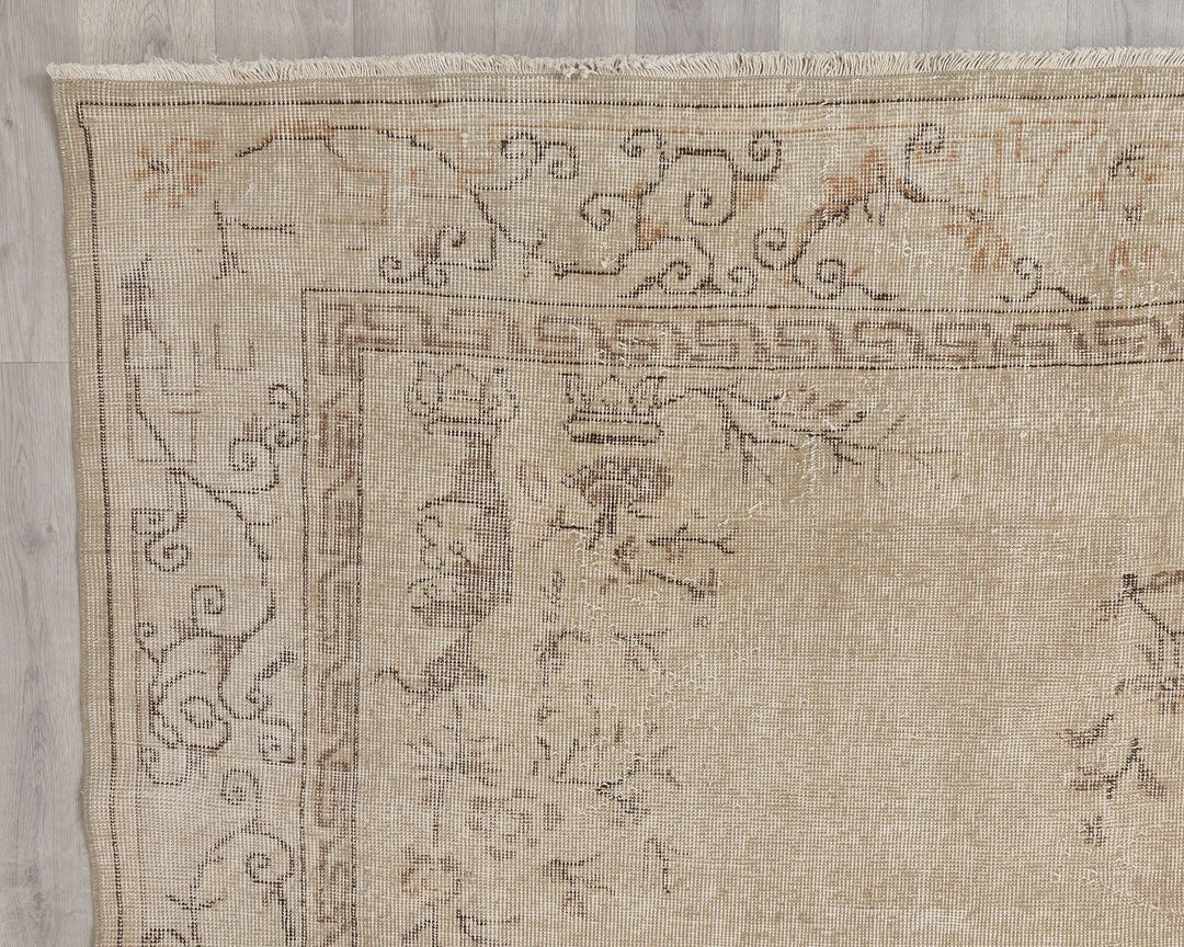 Beige Turkish Oushak Rug 6' 7" x 9' 11" Hand-Knotted | No. VR43658
