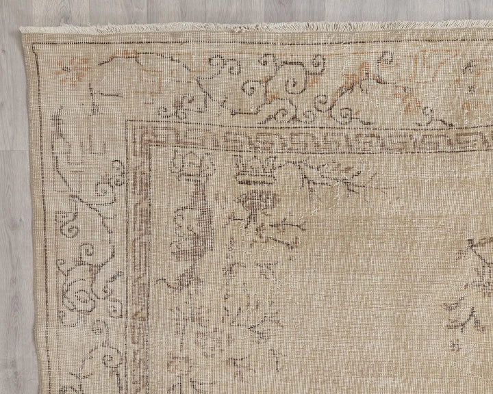 Beige Turkish Oushak Rug 6' 7" x 9' 11" Hand-Knotted | No. VR43658