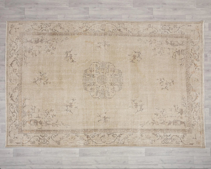 Beige Turkish Oushak Rug 6' 7" x 9' 11" Hand-Knotted | No. VR43658
