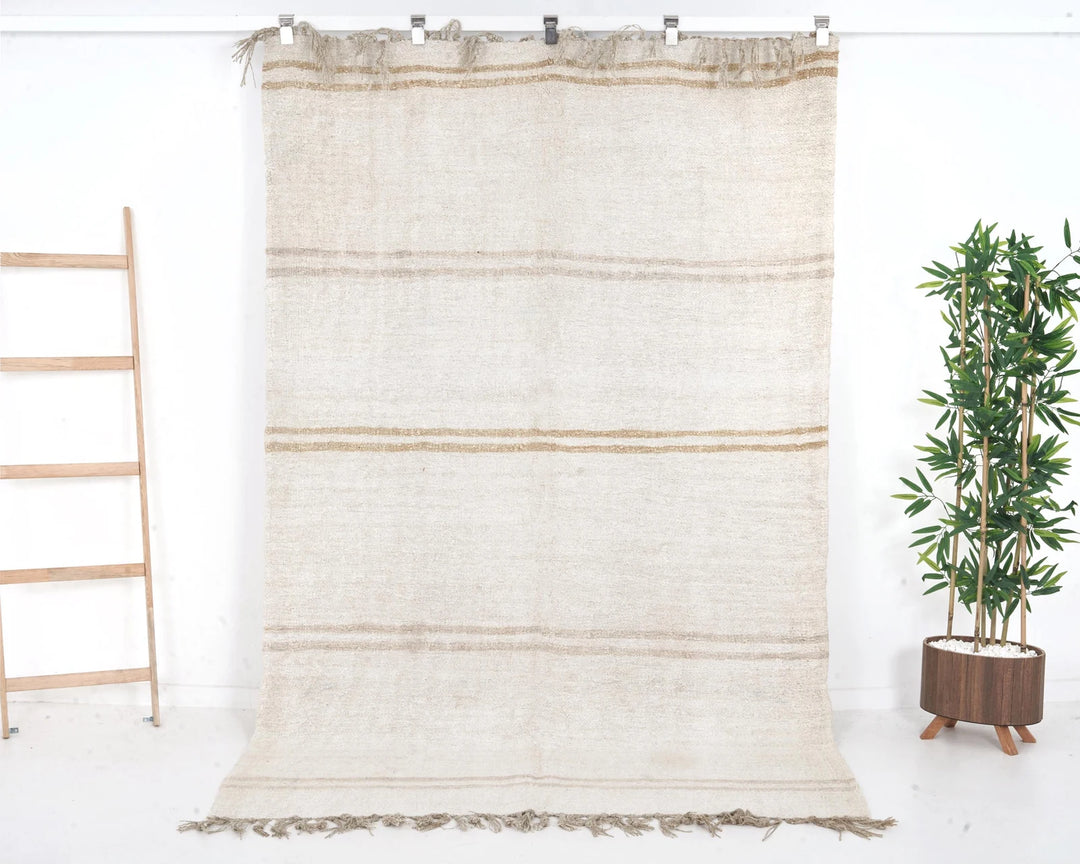 White Turkish Kilim Rug 8' 2" x 5' 3" Flat-Weave | No. VR43669