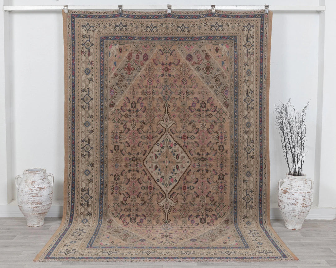 Multicolor Turkish Oushak Rug 6'7" x 9'6" Hand-Knotted | No. VR43731
