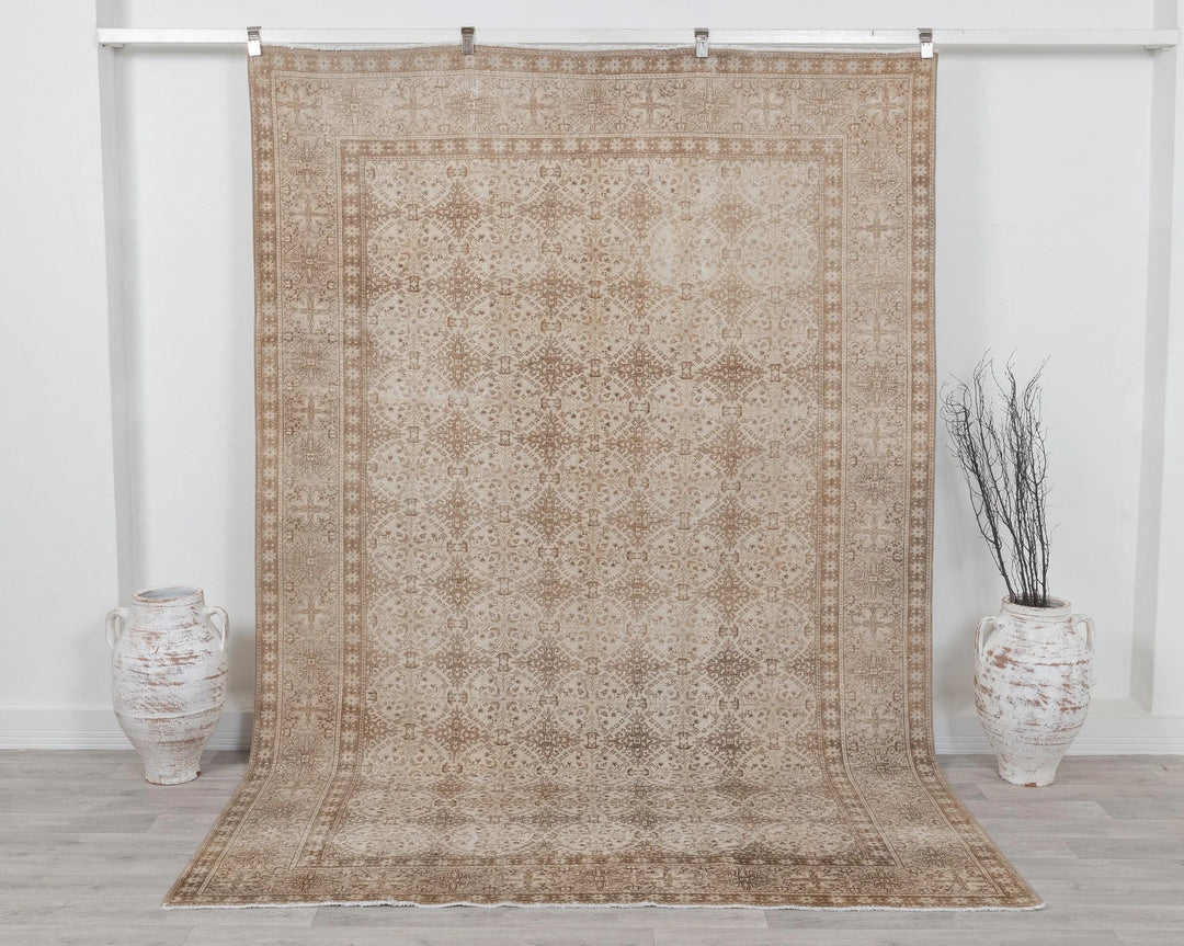 Beige Turkish Oushak Rug 6'6" x 9'6" Hand-Knotted | No. VR43886