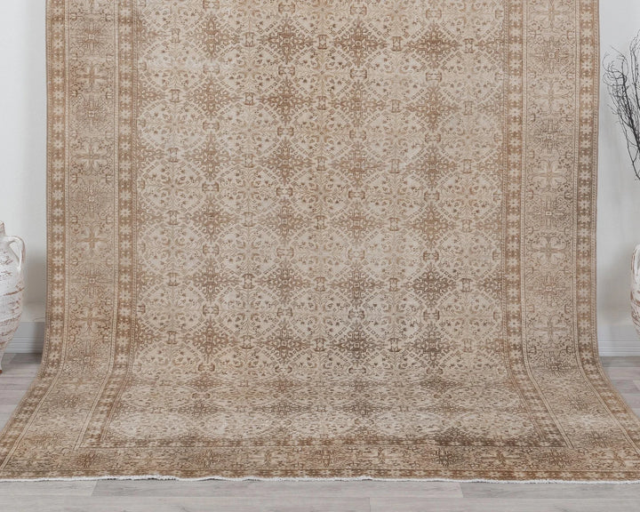 Beige Turkish Oushak Rug 6'6" x 9'6" Hand-Knotted | No. VR43886