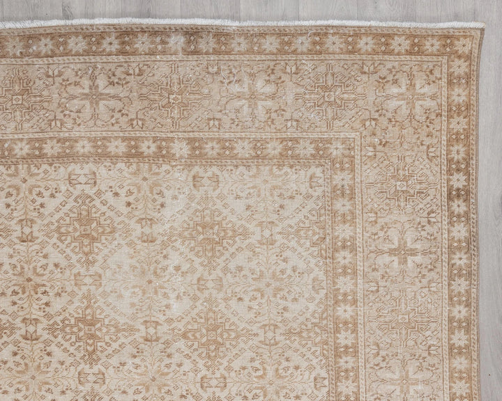 Beige Turkish Oushak Rug 6'6" x 9'6" Hand-Knotted | No. VR43886