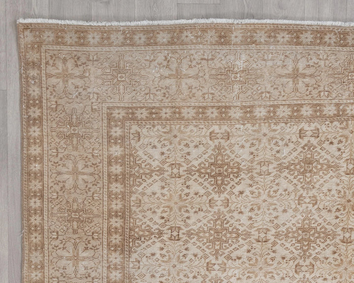 Beige Turkish Oushak Rug 6'6" x 9'6" Hand-Knotted | No. VR43886