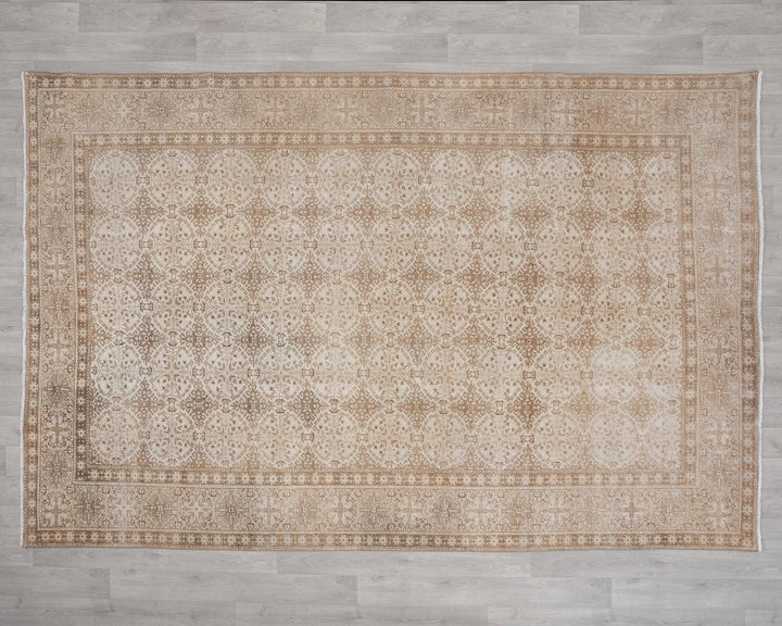 Beige Turkish Oushak Rug 6'6" x 9'6" Hand-Knotted | No. VR43886