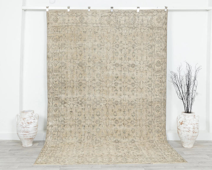Beige Turkish Oushak Rug 6' 4" x 9' 6" Hand-Knotted | No. VR44505