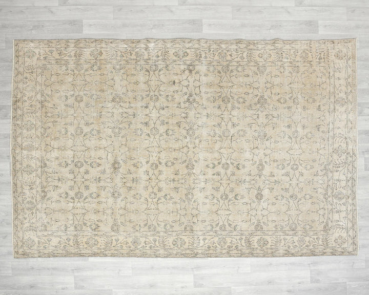 Beige Turkish Oushak Rug 6' 4" x 9' 6" Hand-Knotted | No. VR44505