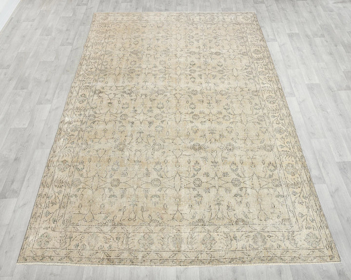 Beige Turkish Oushak Rug 6' 4" x 9' 6" Hand-Knotted | No. VR44505