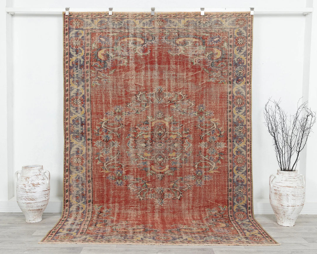 Red Turkish Oushak Rug 6' 2" x 9' Hand-Knotted | No. VR44582