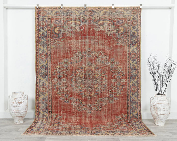 Red Turkish Oushak Rug 6' 2" x 9' Hand-Knotted | No. VR44582