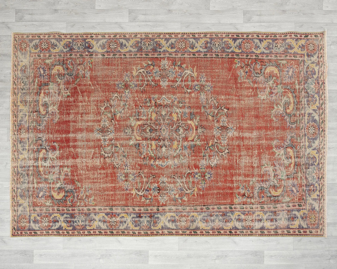 Red Turkish Oushak Rug 6' 2" x 9' Hand-Knotted | No. VR44582