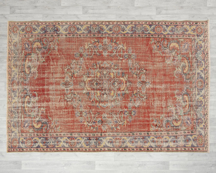 Red Turkish Oushak Rug 6' 2" x 9' Hand-Knotted | No. VR44582