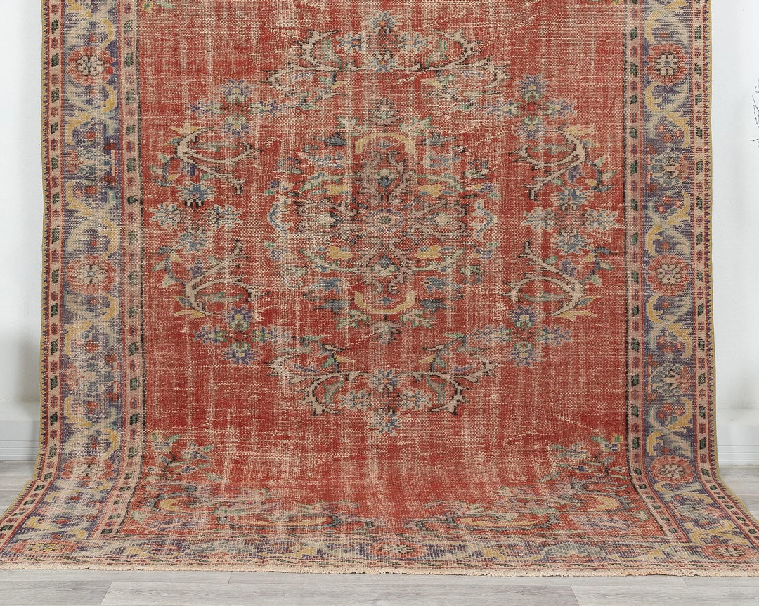 Red Turkish Oushak Rug 6' 2" x 9' Hand-Knotted | No. VR44582
