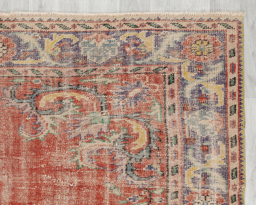 Red Turkish Oushak Rug 6' 2" x 9' Hand-Knotted | No. VR44582