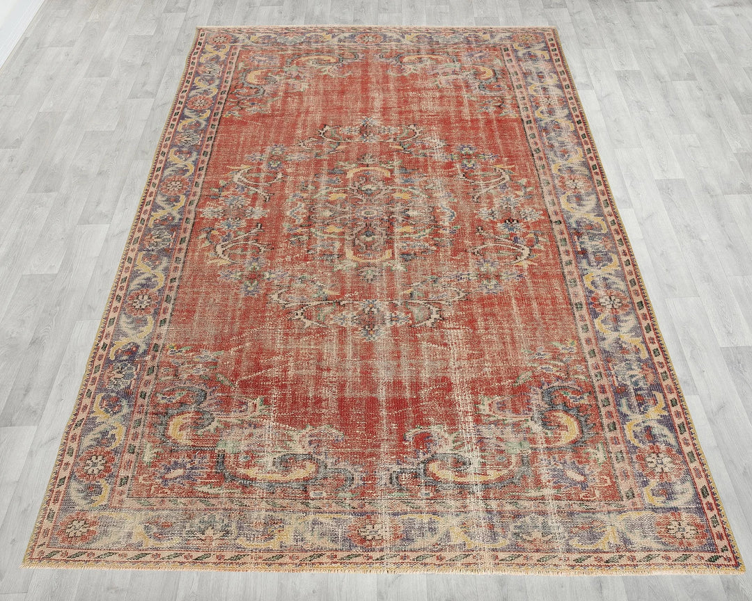 Red Turkish Oushak Rug 6' 2" x 9' Hand-Knotted | No. VR44582