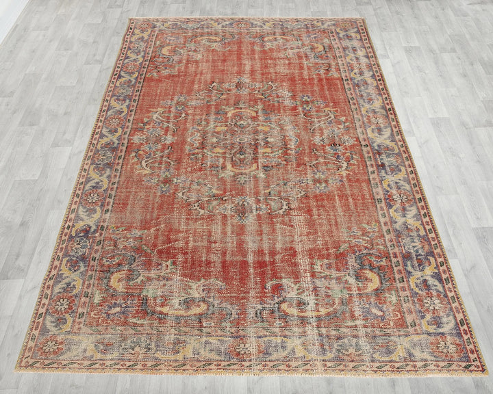 Red Turkish Oushak Rug 6' 2" x 9' Hand-Knotted | No. VR44582