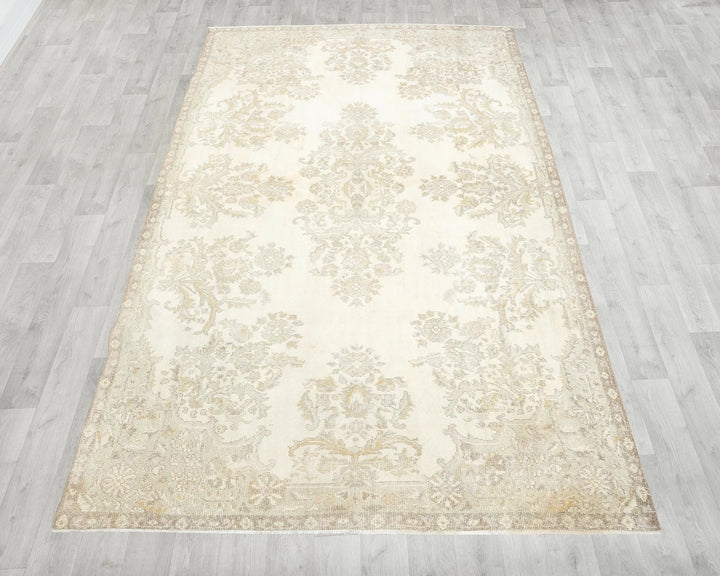 Beige Turkish Oushak Rug 5'10" x 9'10" Hand-Knotted | No. VR44617