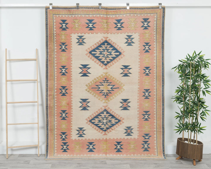 Beige Turkish Oushak Rug 5' 5" x 7' 1" Hand-Knotted | No. VR44684