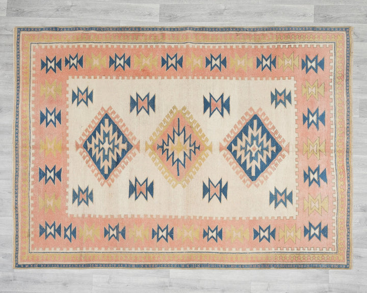 Beige Turkish Oushak Rug 5' 5" x 7' 1" Hand-Knotted | No. VR44684
