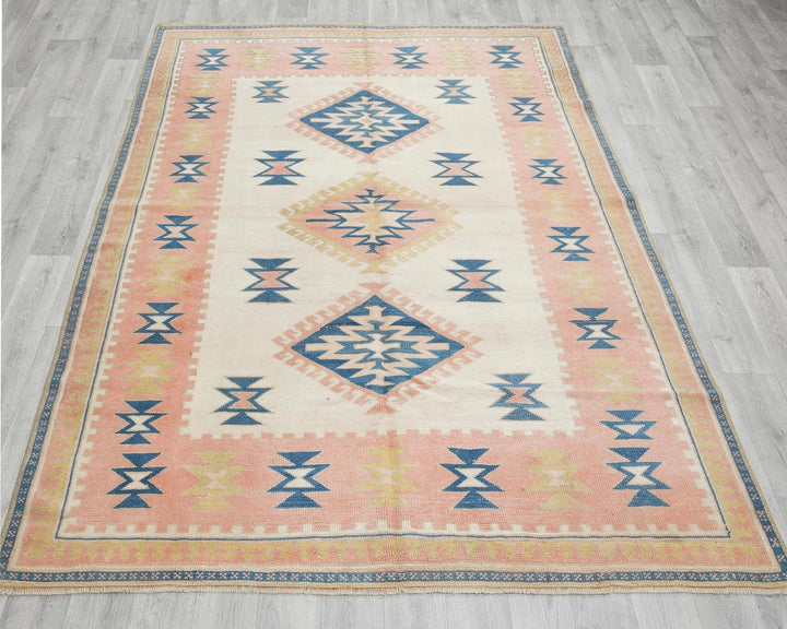 Beige Turkish Oushak Rug 5' 5" x 7' 1" Hand-Knotted | No. VR44684