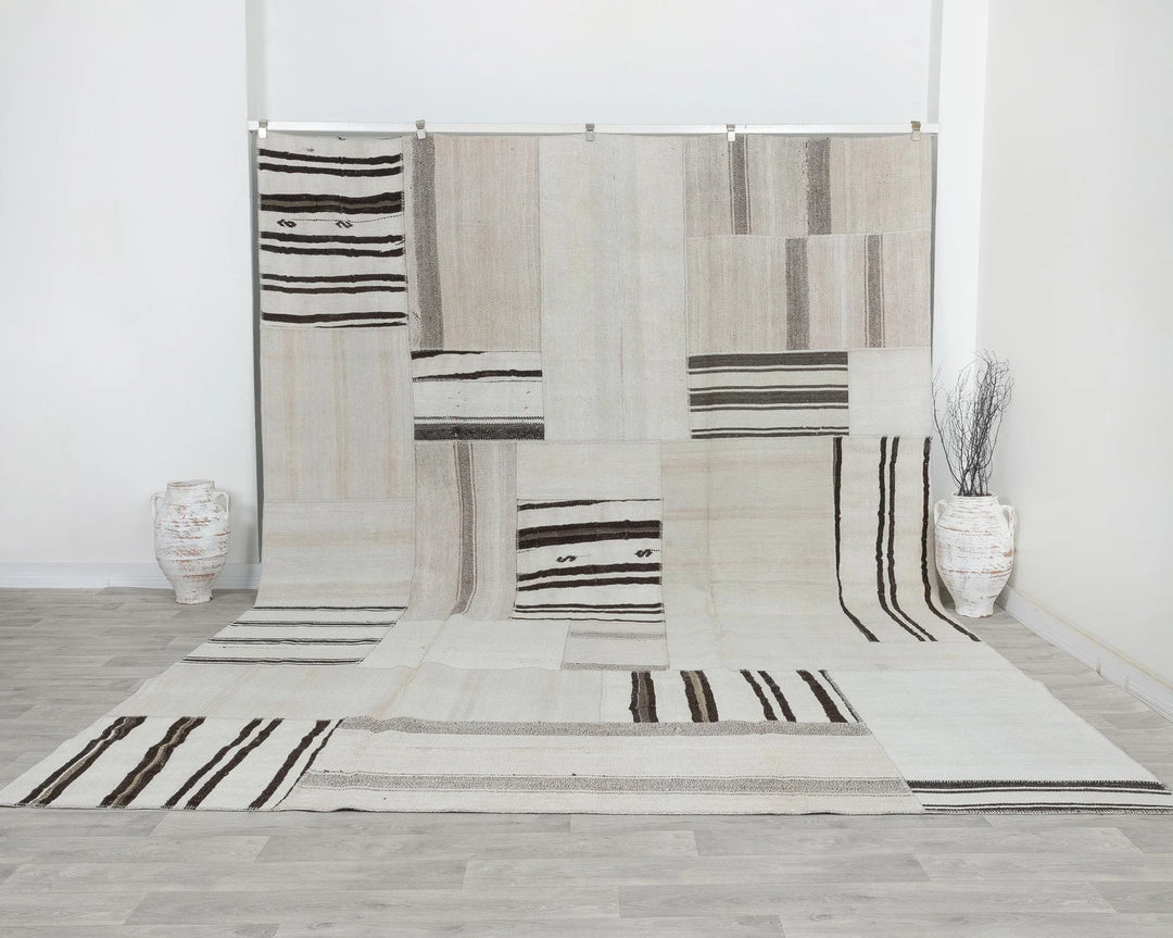Black Turkish Kilim Rug 9' 10" x 13' 1" Flat-Weave