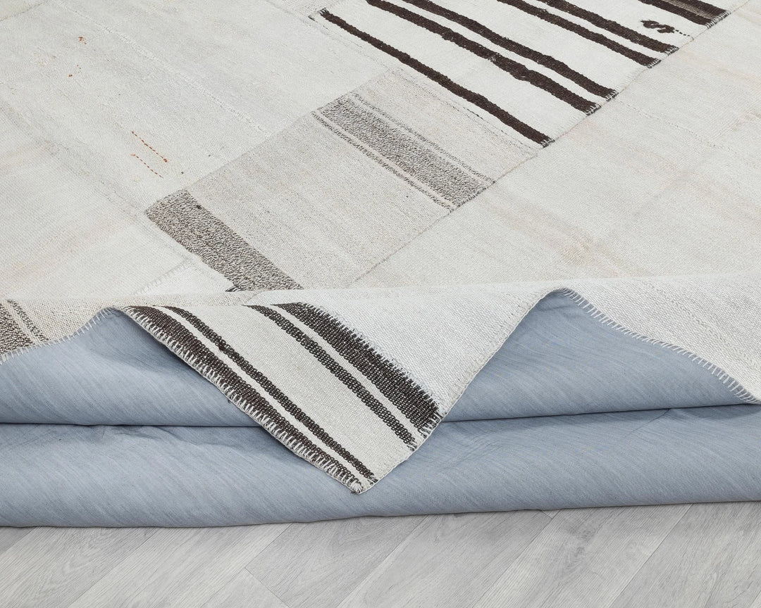 Black Turkish Kilim Rug 9' 10" x 13' 1" Flat-Weave pattern