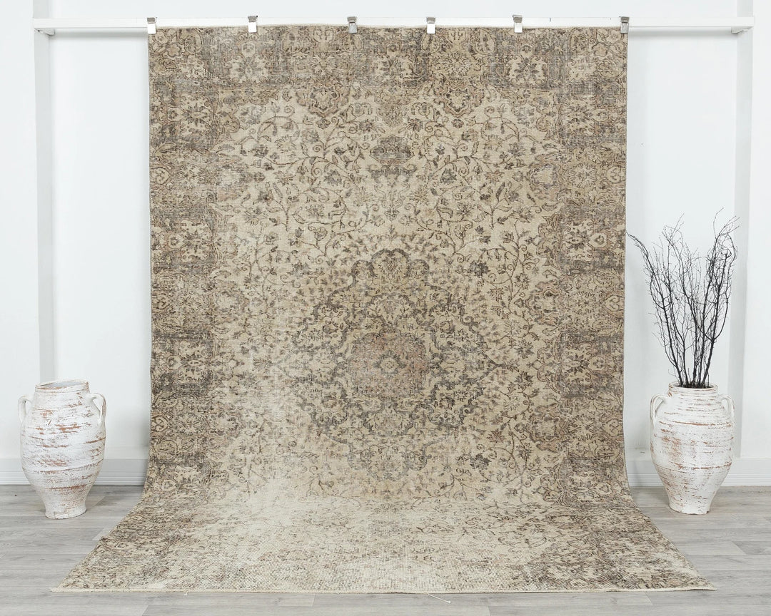 Multicolor Turkish Oushak Rug 6' 4" x 9' 7" Hand-Knotted
