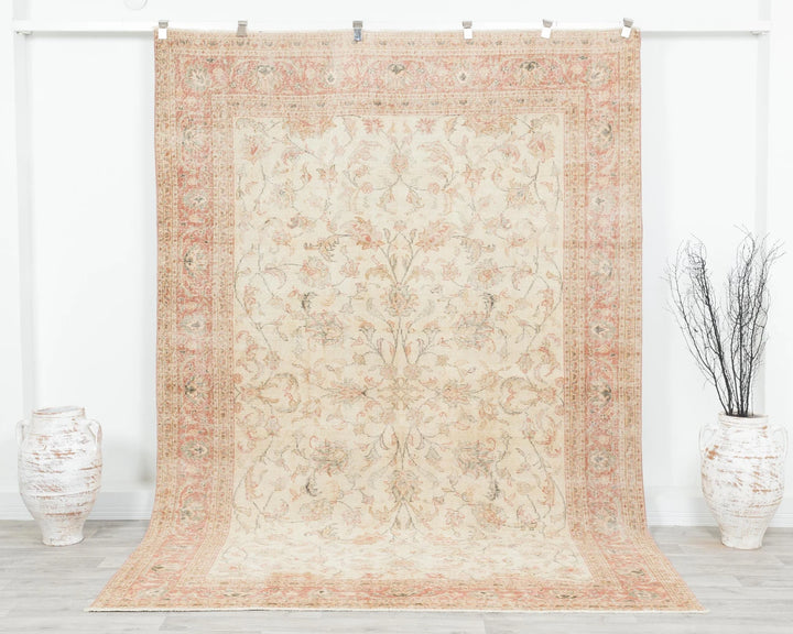 Beige Turkish Oushak Rug 6'7" x 9'8" Hand-Knotted