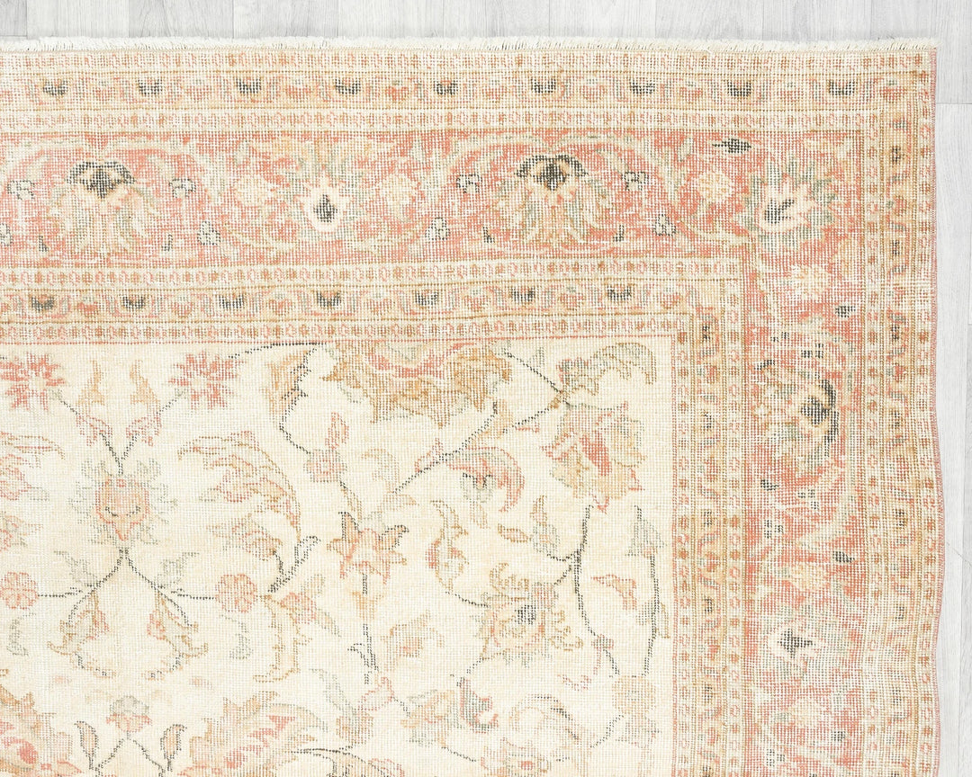 Beige Turkish Oushak Rug 6'7" x 9'8" Hand-Knotted pattern