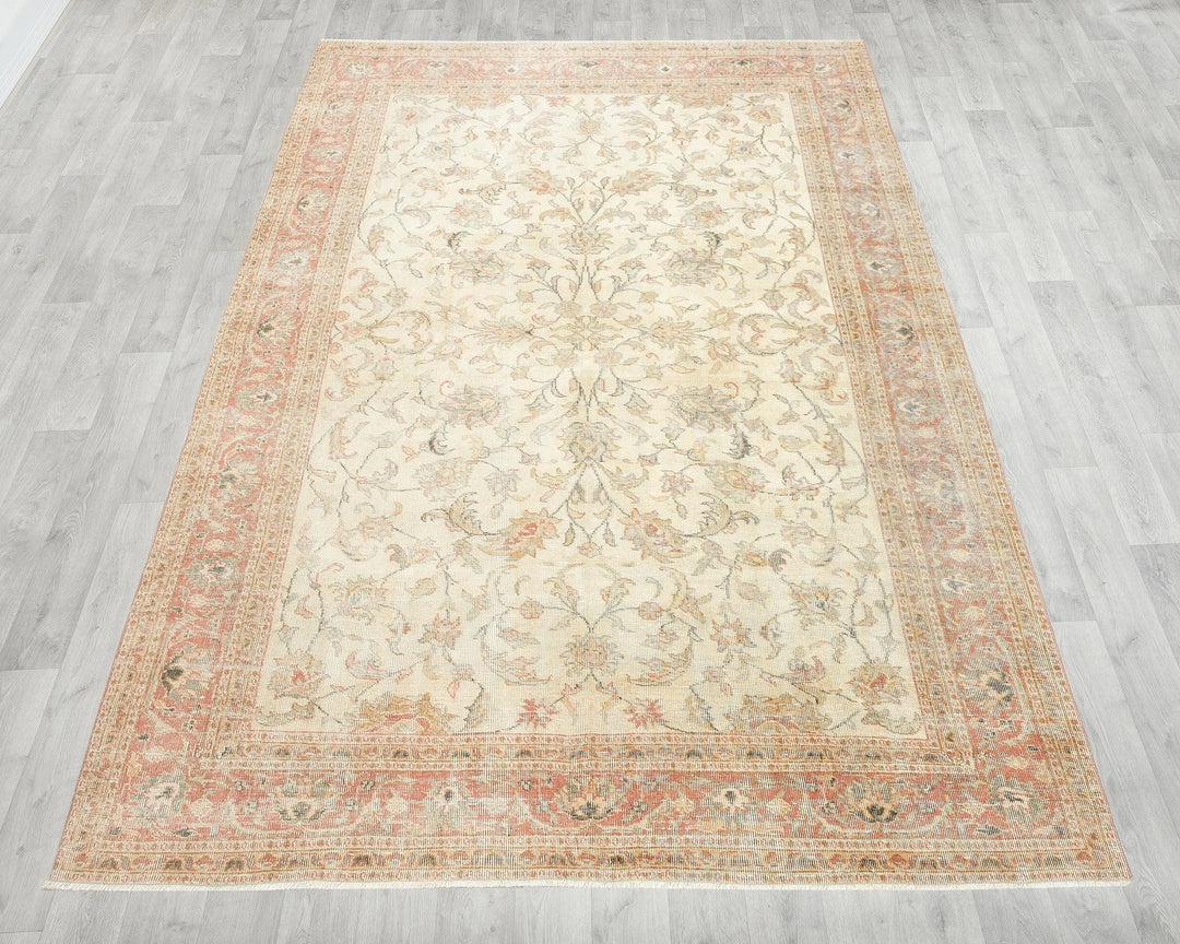 Beige Turkish Oushak Rug 6'7" x 9'8" Hand-Knotted reverse