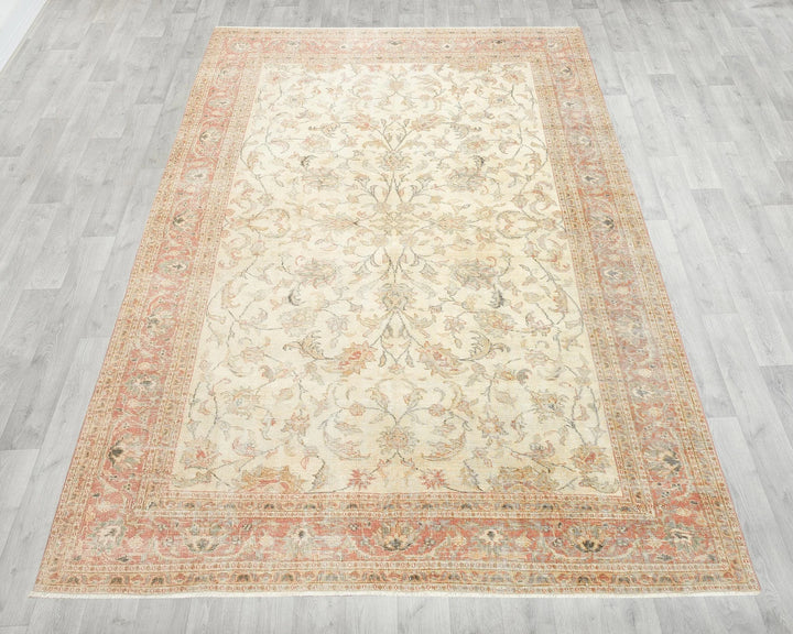 Beige Turkish Oushak Rug 6'7" x 9'8" Hand-Knotted reverse