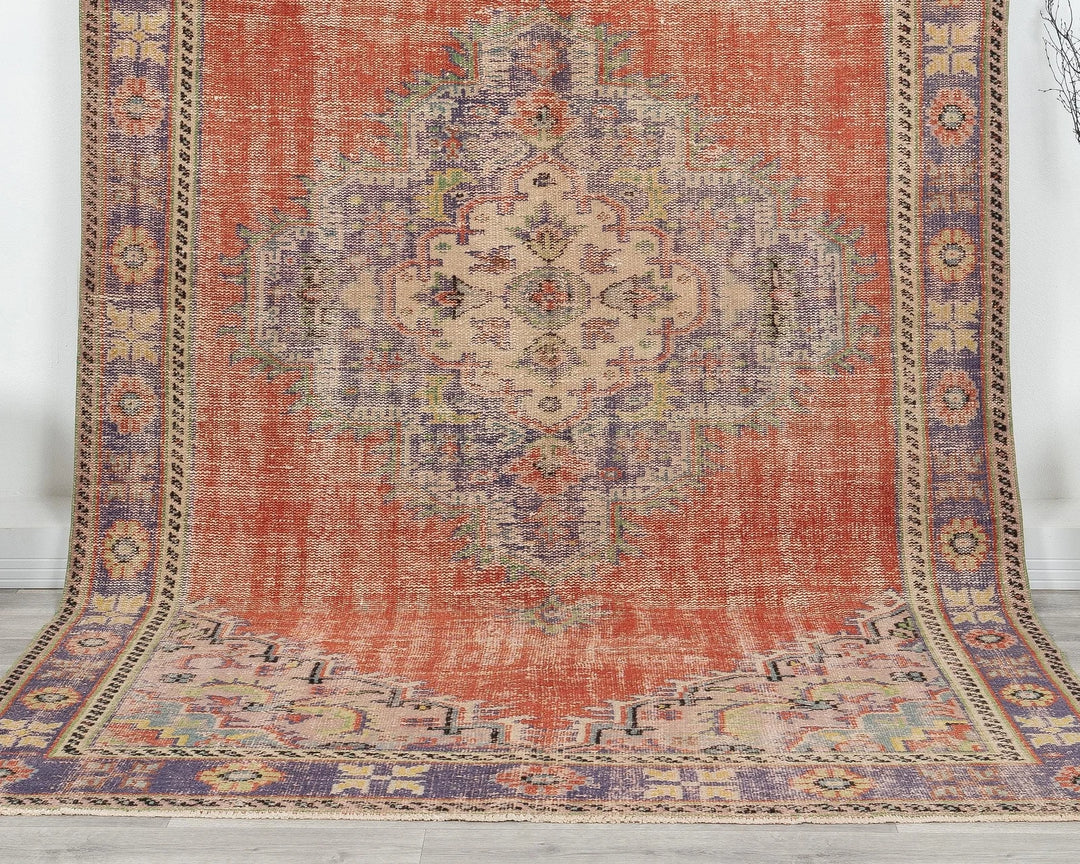 Multicolor Turkish Oushak Rug 5' 8" x 9' 7" Hand-Knotted detail