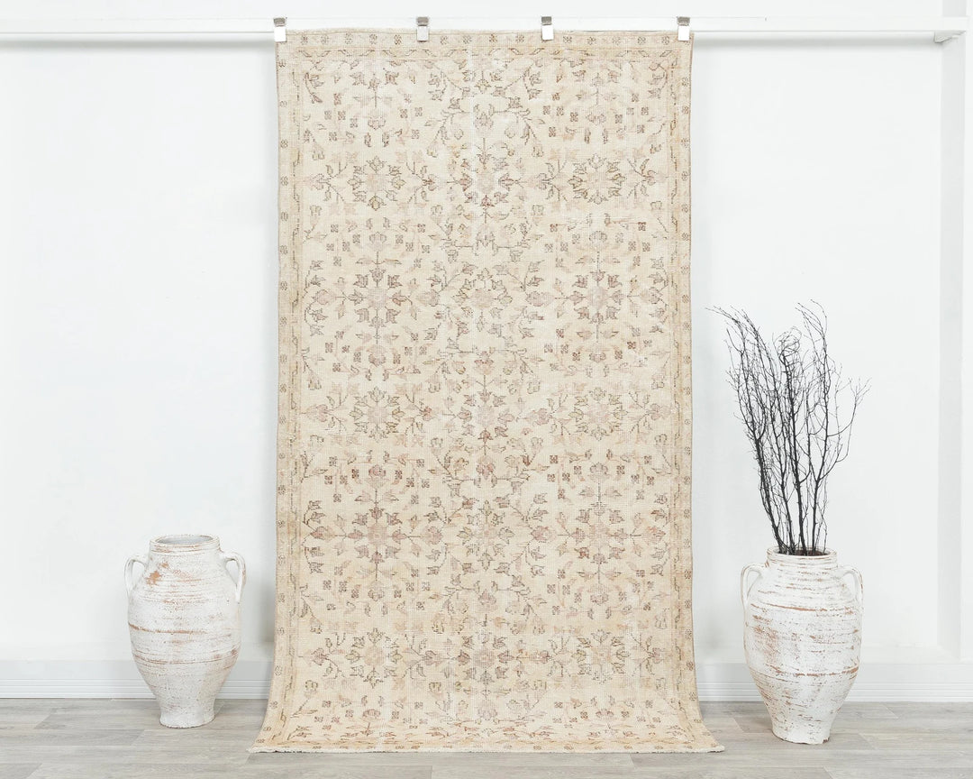Beige Turkish Oushak Rug 7' 8" x 4' 2" Hand-Knotted | No. VR45880