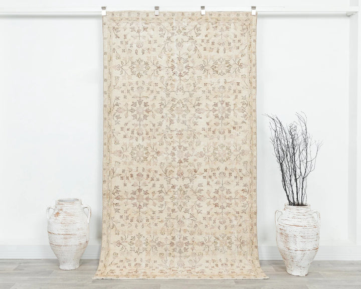 Beige Turkish Oushak Rug 7' 8" x 4' 2" Hand-Knotted | No. VR45880