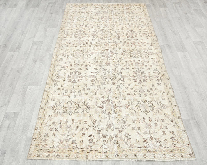 Beige Turkish Oushak Rug 7' 8" x 4' 2" Hand-Knotted | No. VR45880