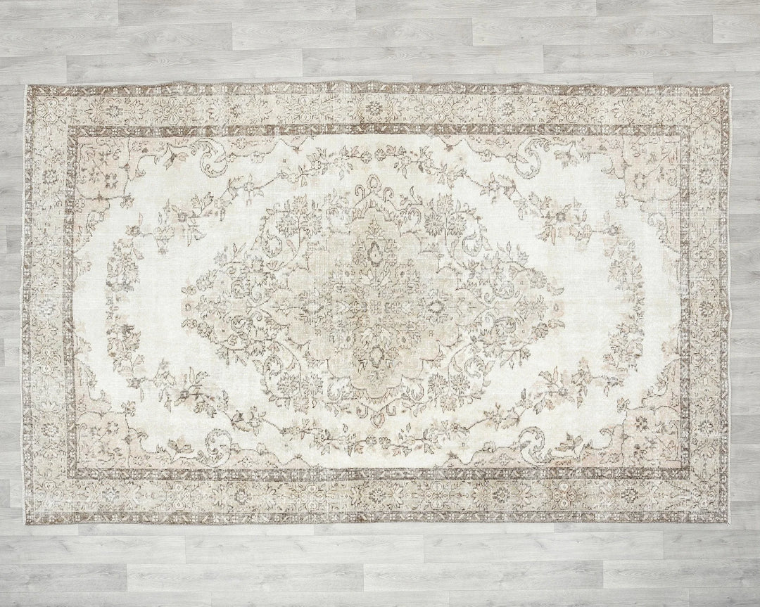 Beige Turkish Oushak Rug 6' 4" x 9' 8" Hand-Knotted | No. VR46036