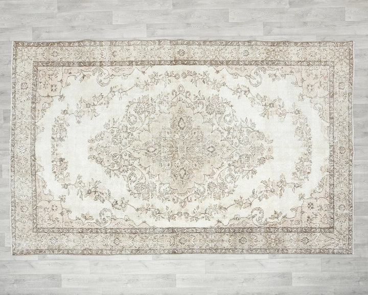 Beige Turkish Oushak Rug 6' 4" x 9' 8" Hand-Knotted | No. VR46036
