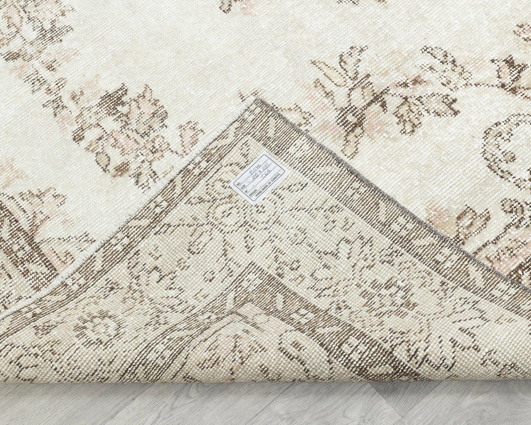 Beige Turkish Oushak Rug 6' 4" x 9' 8" Hand-Knotted | No. VR46036