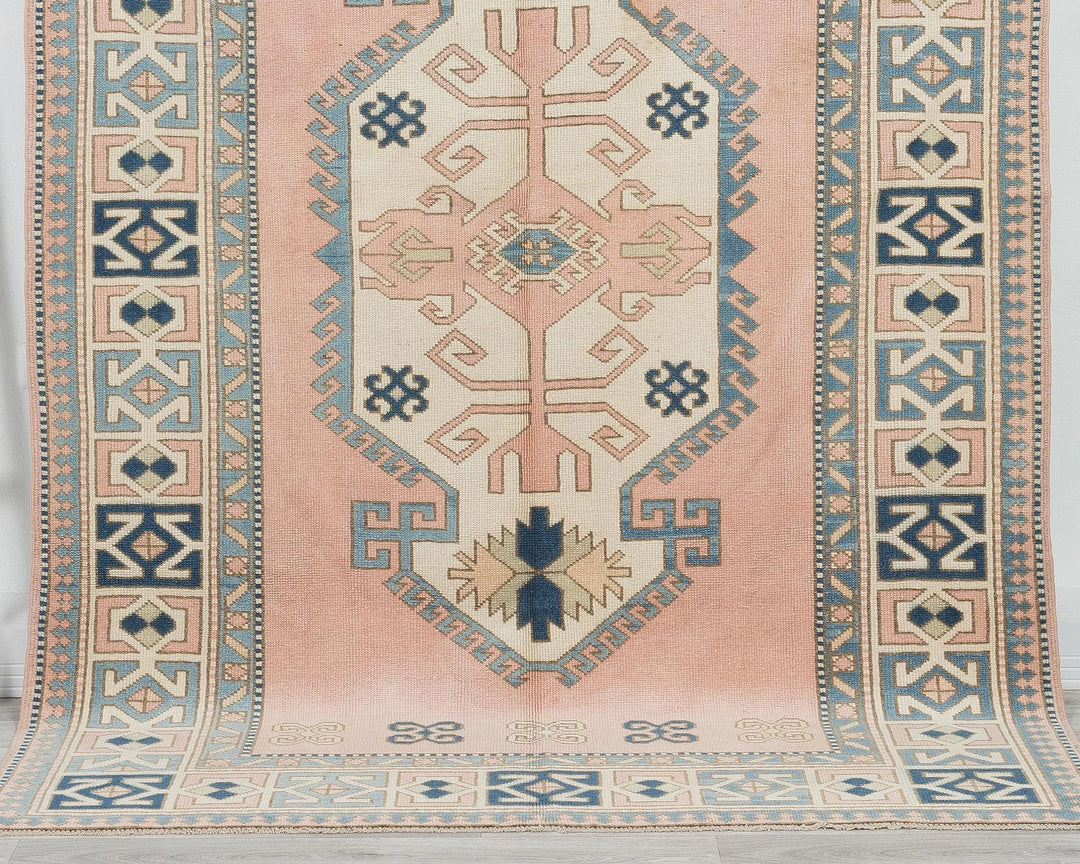 Pink Turkish Oushak Rug 5' 7" x 8' 2" Hand-Knotted detail