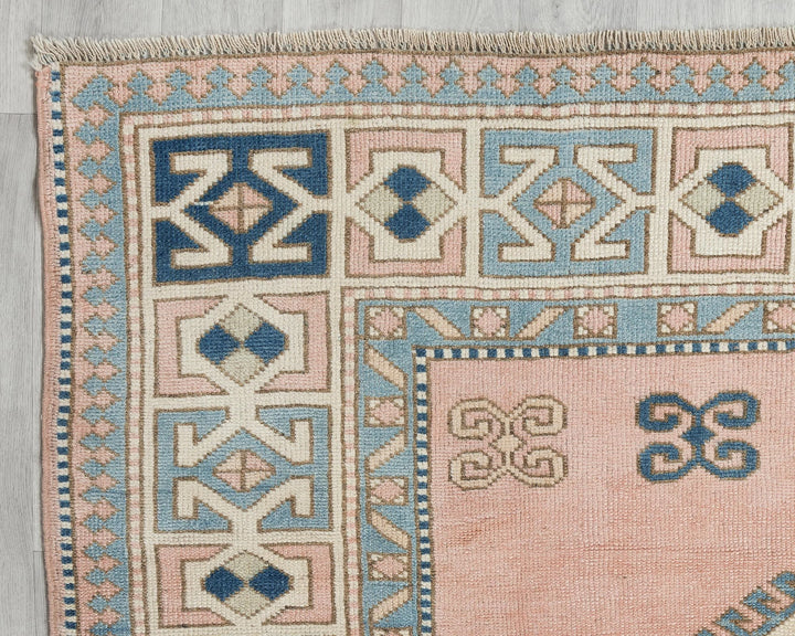Pink Turkish Oushak Rug 5' 7" x 8' 2" Hand-Knotted border