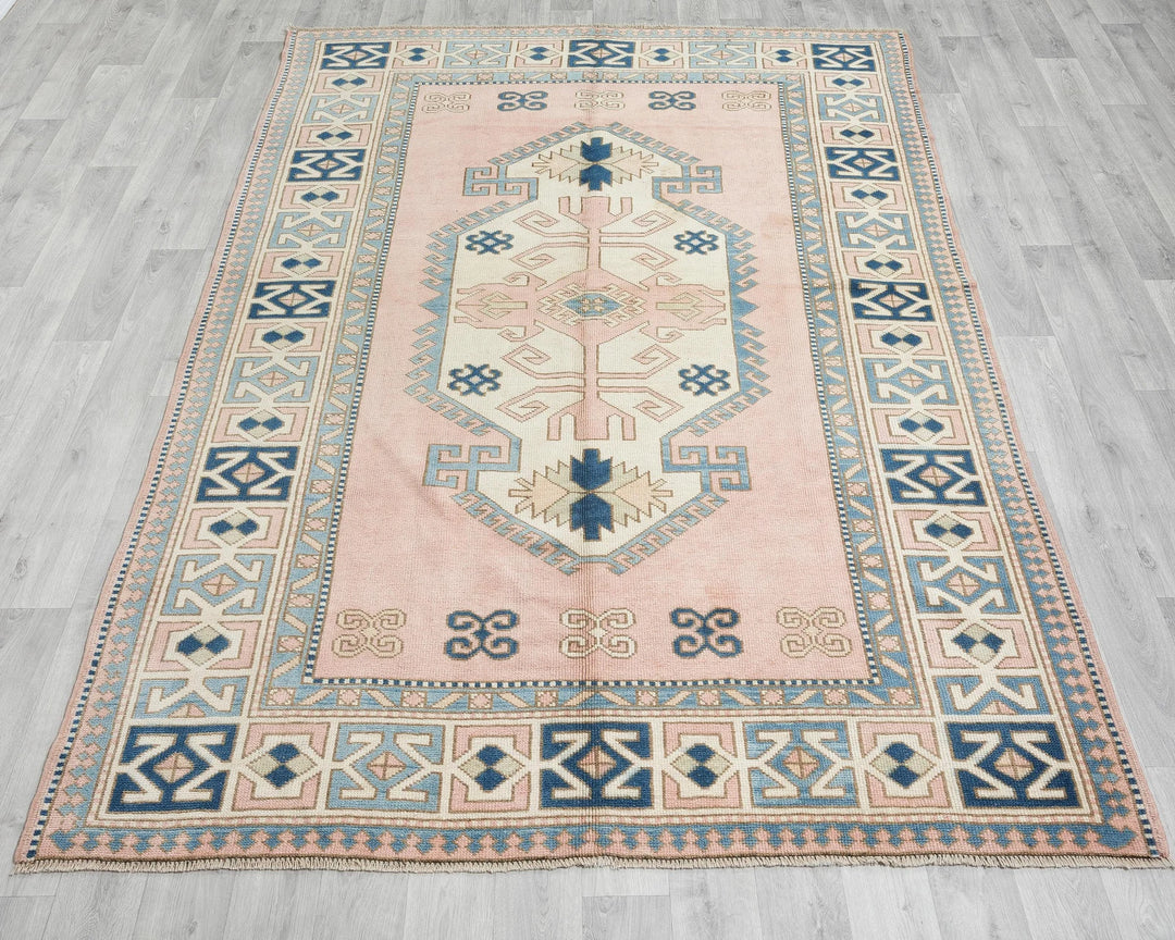 Pink Turkish Oushak Rug 5' 7" x 8' 2" Hand-Knotted reverse