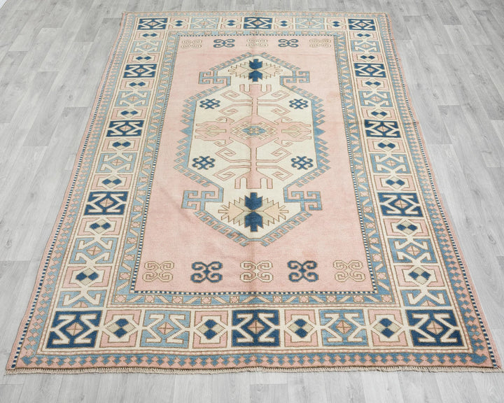 Pink Turkish Oushak Rug 5' 7" x 8' 2" Hand-Knotted reverse