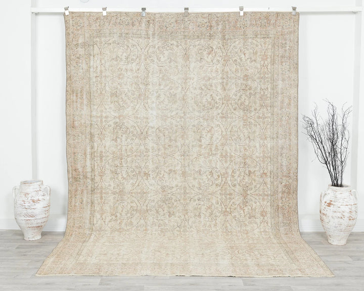 Beige Turkish Oushak Rug 7' 1" x 10' Hand-Knotted | No. VR46484