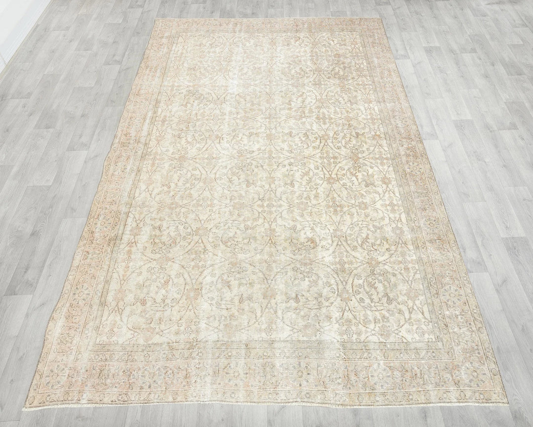 Beige Turkish Oushak Rug 7' 1" x 10' Hand-Knotted | No. VR46484