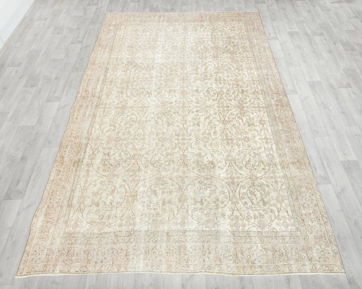 Beige Turkish Oushak Rug 7' 1" x 10' Hand-Knotted | No. VR46484