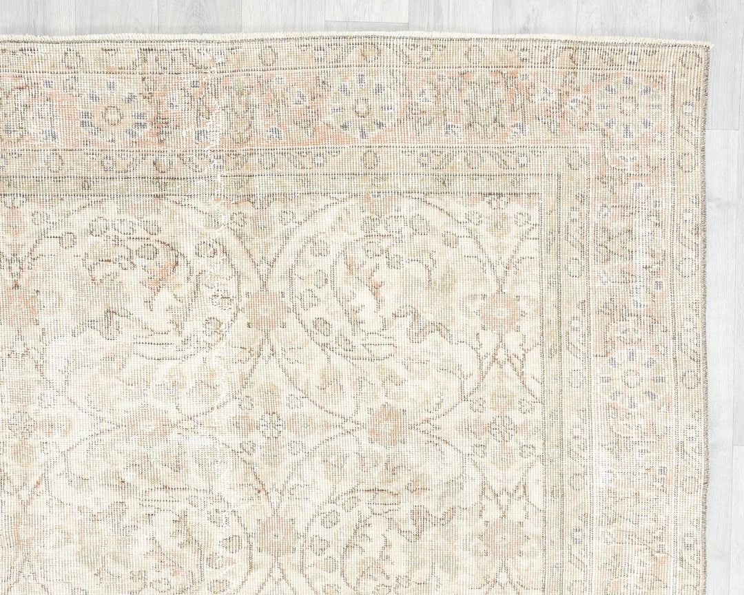 Beige Turkish Oushak Rug 7' 1" x 10' Hand-Knotted | No. VR46484
