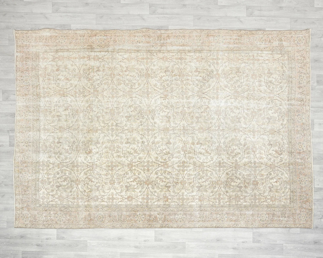 Beige Turkish Oushak Rug 7' 1" x 10' Hand-Knotted | No. VR46484