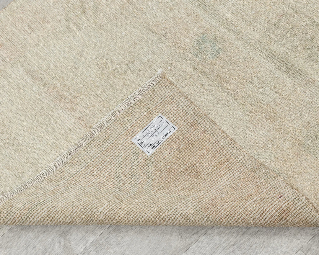 Beige Turkish Oushak Rug 2'7" x 8'6" Hand-Knotted | No. VR46513