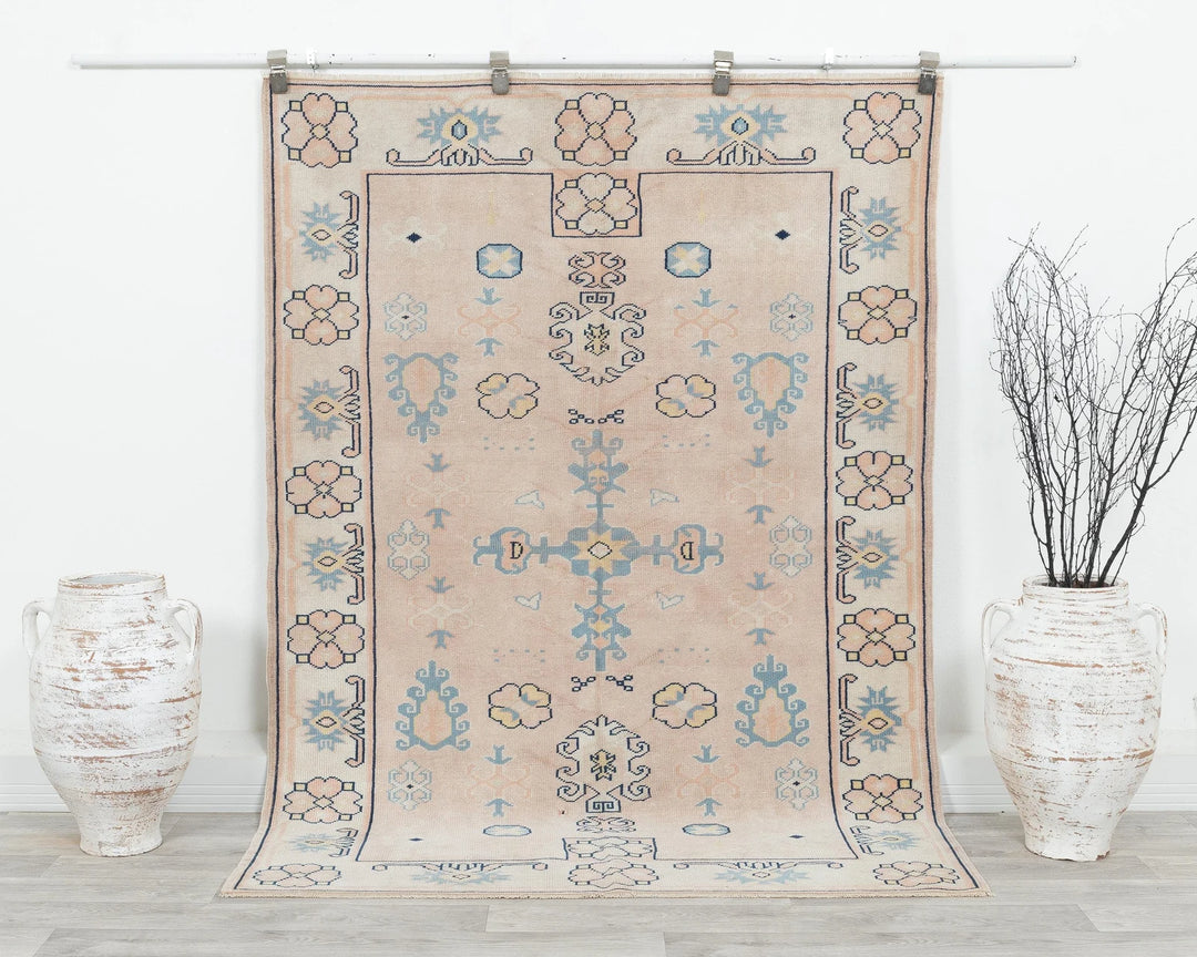 Multicolor Turkish Oushak Rug 4' 5" x 6' 5" Hand-Knotted | No. VR46517